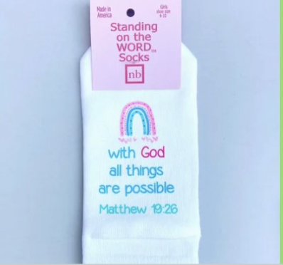 GIRL Standing on the Word socks Matthew 19:26